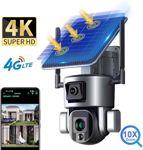DrPhone SolarX - 4G Sim - Camera - 4K UHD - 8MP 3840X2160p - 10X Optische Zoom - Pan / Tilt - Zonne Energie - 2 Weg Audio - Beveiligingscamera van Merkloos — afbeelding 5