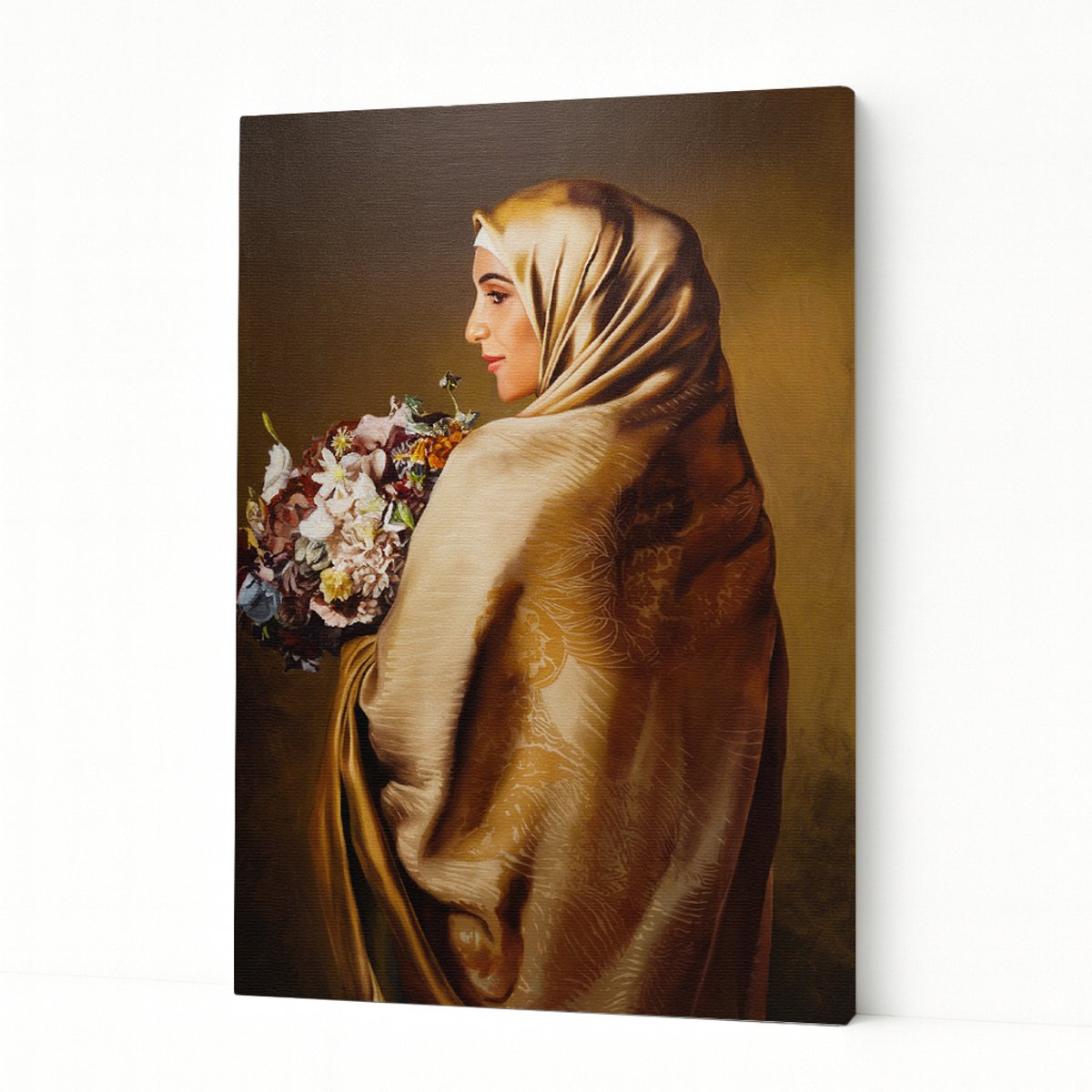 Vrouw in gouden sluier – woondecoratie – Canvas schilderij – 40x60 cm