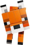 Renard LEGO Minecraft constructible, vu de dessus, orange à taches brunes, queue et pattes blanches.