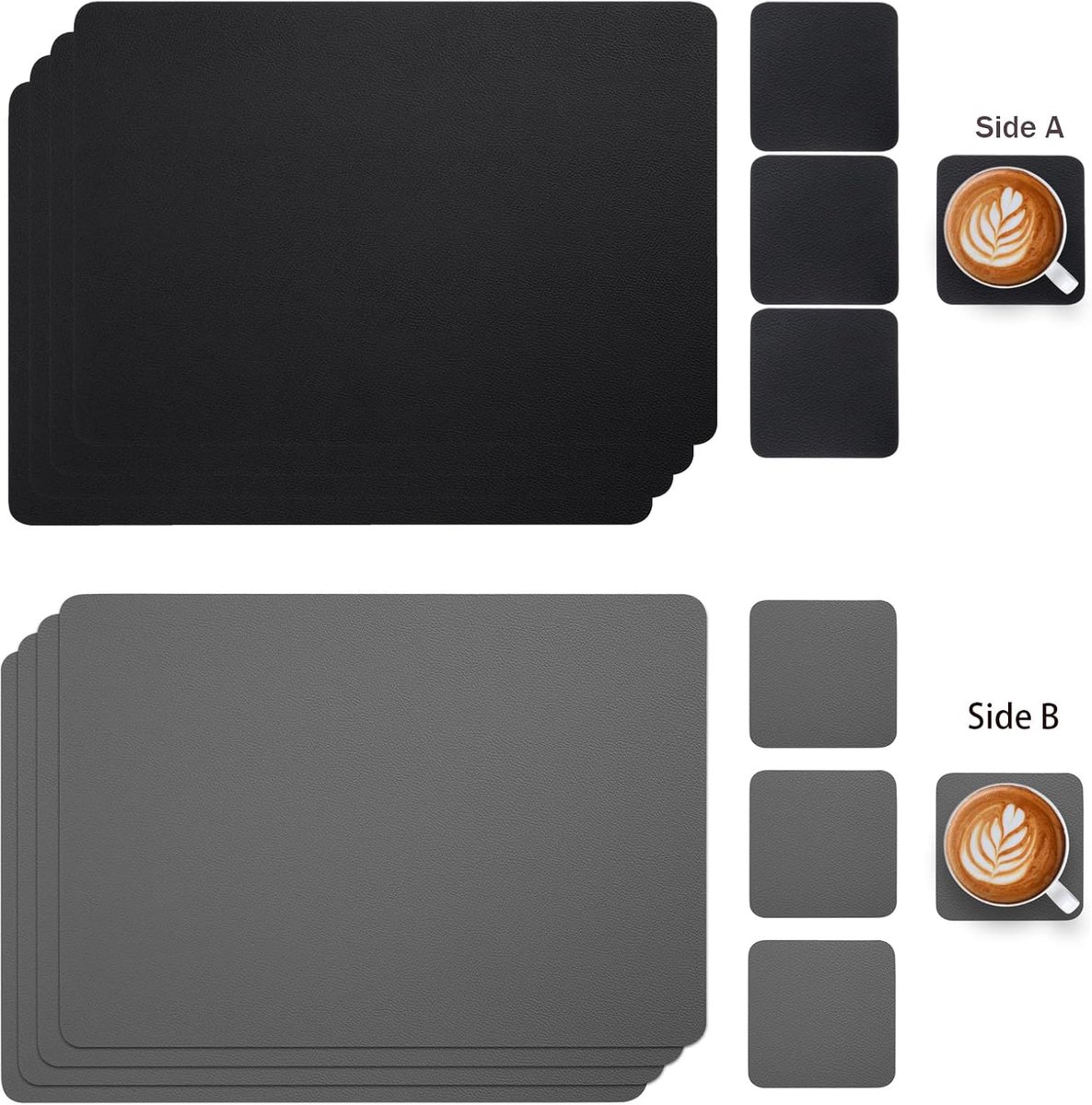 Candala - Placemats Set van 6 Placemats Wasbaar Hittebestendige Antislip Geschikt voor Keuken Familie Restaurant Koffiebar Veeg Schoon Duurzaam Slipvaste Placemats (Grijs Zwart, Set van 6)