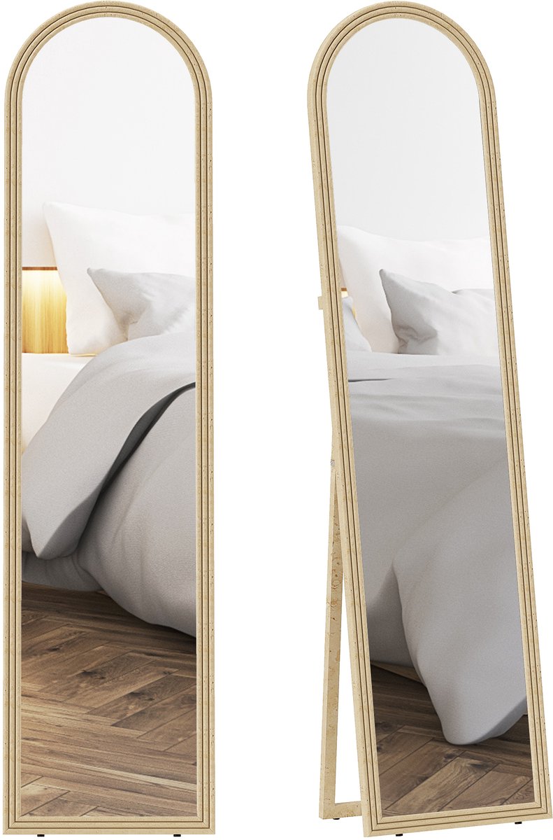 HOMCOM-Volledige Spiegel-PS, Gehard Glas-40x3,7x160cm-Beige