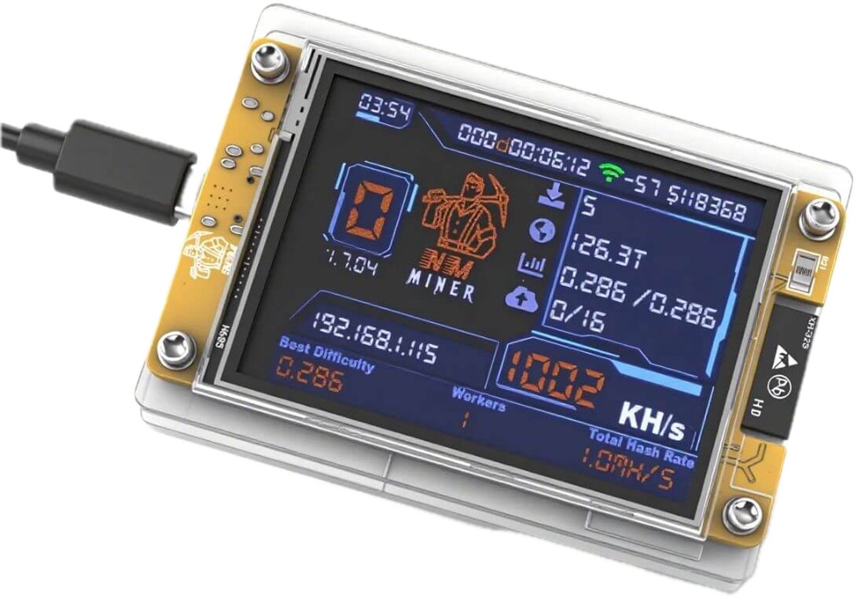 Nerdminer V2 – EU-stekker – 980 KH/s – Bitcoin Mini Miner & Smart Clock