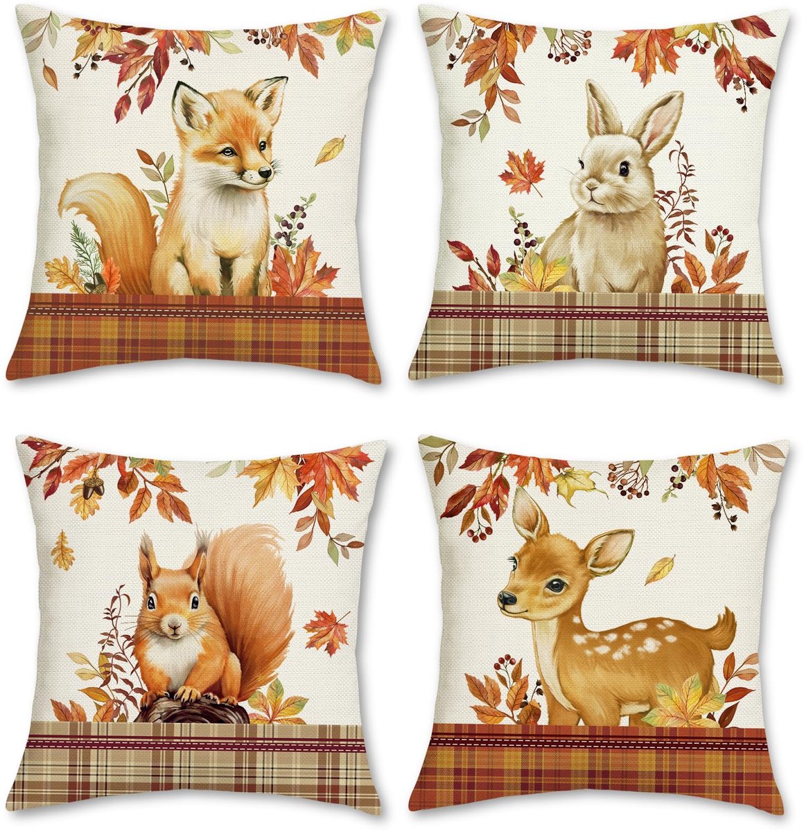 Unyqoos Set van 4 decoratieve kussenslopen met dierenmotief voor binnen en buiten Kleurjik