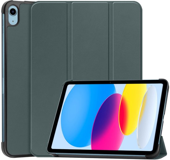 Couverture de tablette vert foncé avec une tablette, debout sur un support.