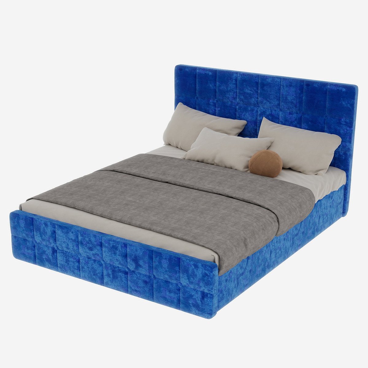 Merax Gestoffeerd Bed 160x200 - Fluwelen Bedframe met Hoofdbord - Blauw - Bed met Opbergruimte - Modern Slaapkamerbed