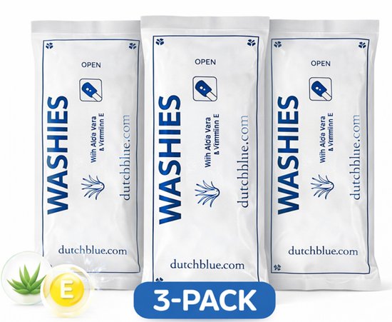Dutchblue® | 3 x 8 Vochtige washandjes "WASHIES" met reliëf | met Aloë Vera & Vitamine E | wassen zonder water | natte wegwerpwashandjes