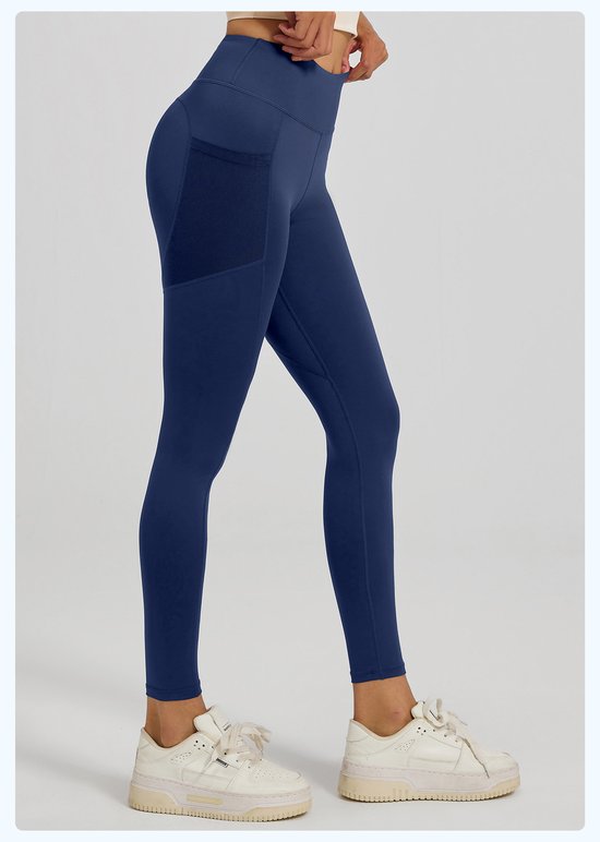 Nauwsluitende sportbroek - Hoogtaille Yoga broek met Zijzakken - Zachte en Rekbare Gemengde Stof, Ademend en Comfortabel - Skinny Fit met Elastische Taille - Geschikt voor Yoga, Fitness, Wandelen en Dagelijks Gebruik(Donkerblauw, maat L) van Merkloos — afbeelding 3