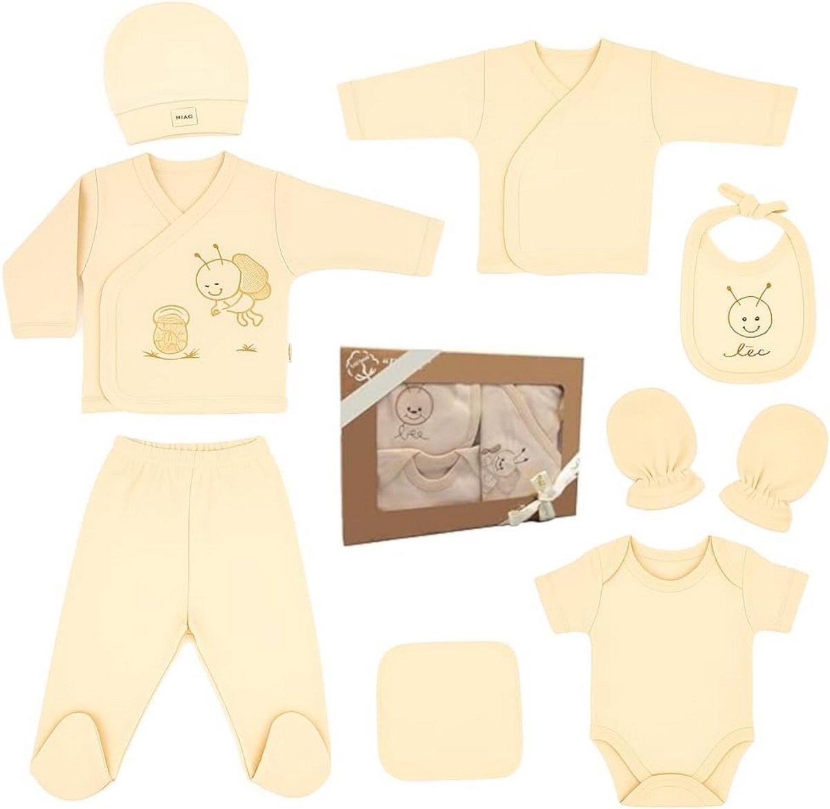 Cadeauset voor pasgeborenen van 100% natuurlijk katoen, uniseks, 8-delig voor baby's 0-4 maanden
