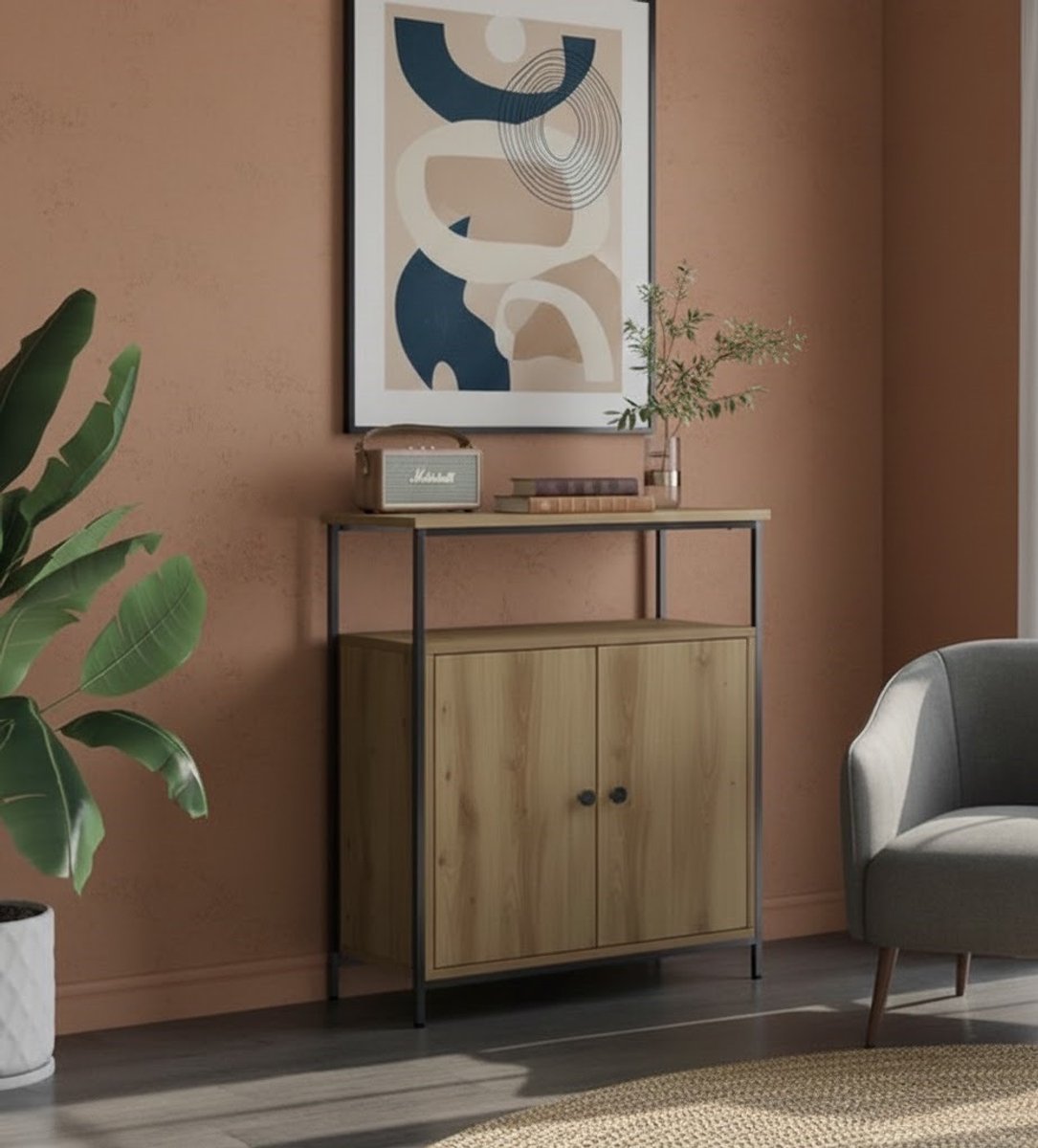 Luxe Hoge Keukenkast 6-Deurs | Modern Dressoir & Buffetkast Zwart met Verstelbare Planken, Lade & Stopcontacten | Multifunctionele Voorraadkast voor Keuken, Woonkamer & Eetkamer Depauwwonen – Afmet...
