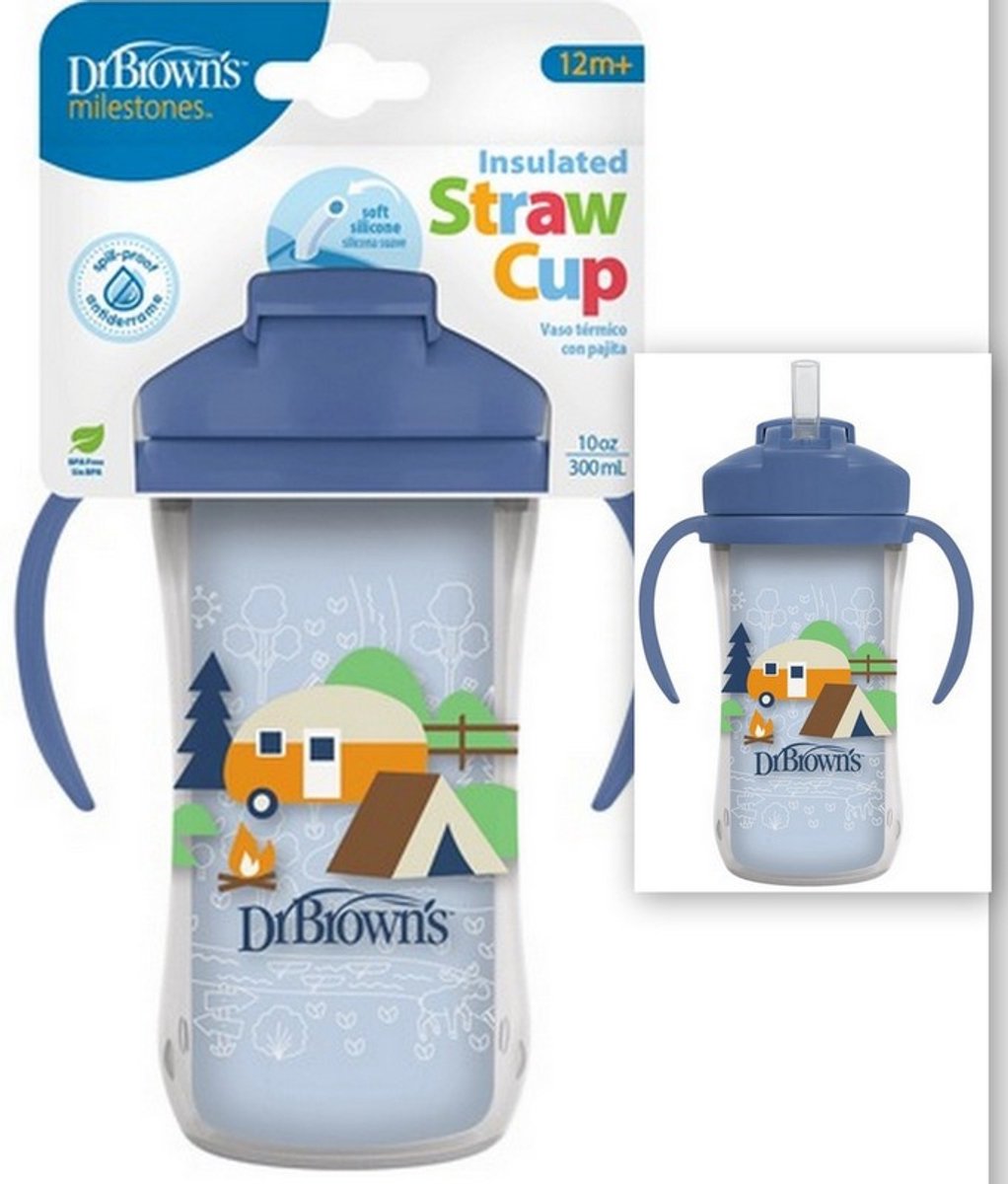 Dr. Brown's Thermosbeker met Rietje 300 ml – Lekvrij – BPA-vrij – Voor Kinderen 12m+ 12+ m