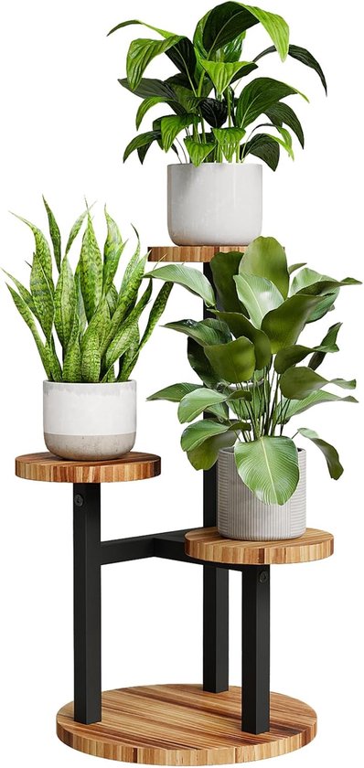 Hoek Plantenstandaard Hout – 4 Niveaus Plantenrek voor Binnen & Buiten – Gelaagde Plantentafel voor Raam, Balkon & Tuin