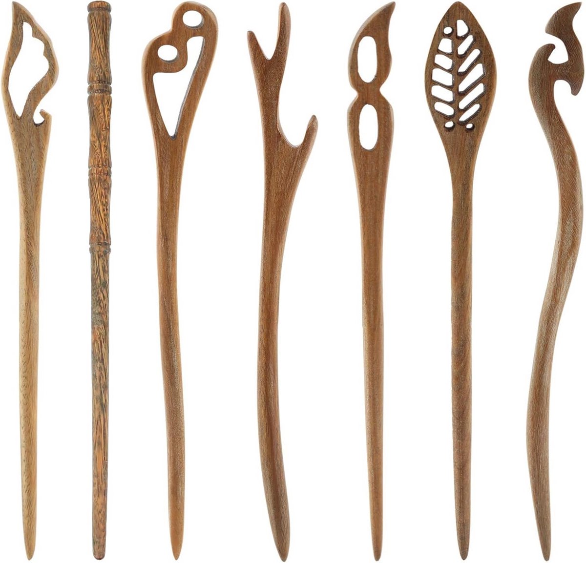 Handgemaakte Houten Haarstokken - Set van 7 voor Elegante Kapsels