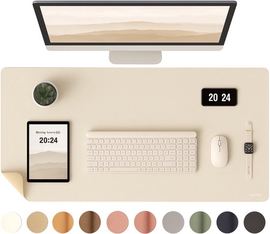 Foto: Sounix dubbelzijdige bureau onderlegger bureaumat kunstleer 90x45 cm muismat xxl onderleggers bureau organizer beige