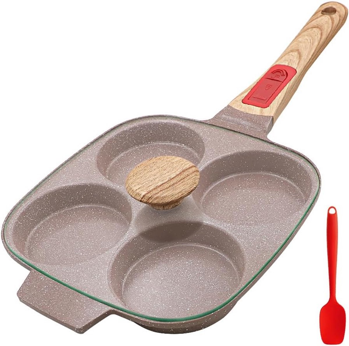 Keramische Eierkoekenpan met Deksel - Antiaanbak 4 Kopjes, Afneembaar Handvat, Inductie Compatibel