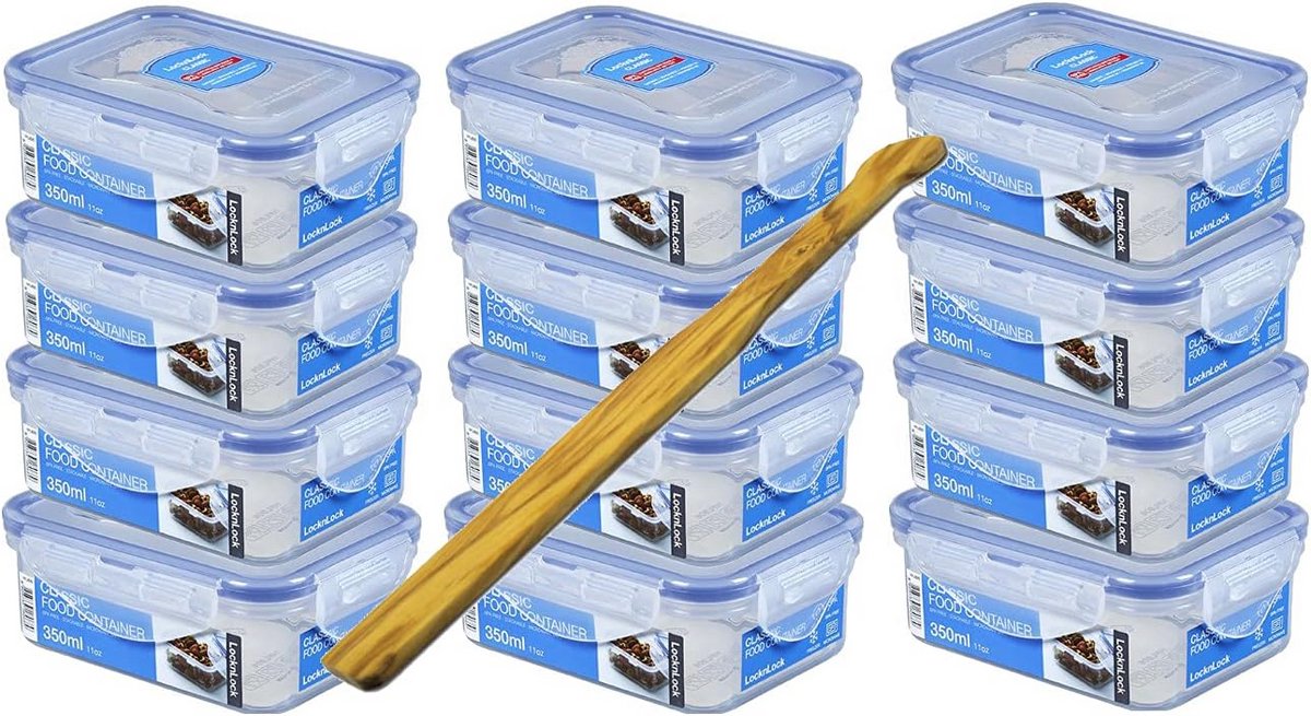 Set van 12 multifunctionele dozen met deksel en olijfhouten spatel