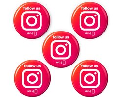 NFC-stickers voor Instagram volgers - Herbeschrijfbaar en contactloos - 5-delige set 3 cm - Perfect voor evenementen en winkels