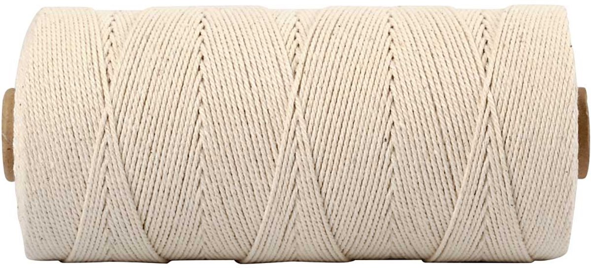 Macramé koord, L: 315 M, dikte 1 mm, Dunne kwaliteit 12/12, licht naturel, 220 gr/ 1 bol