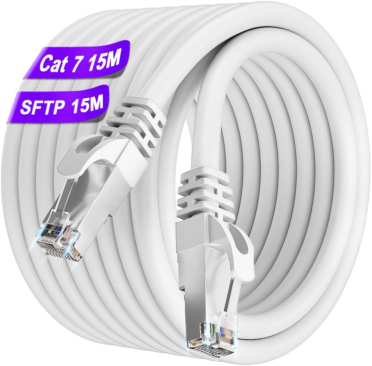 15 Meter Netwerkkabel Cat 7 - Hoge Snelheid Ethernet Kabel 10Gbps 600MHz - Waterdichte Patchkabel voor Router en Switch