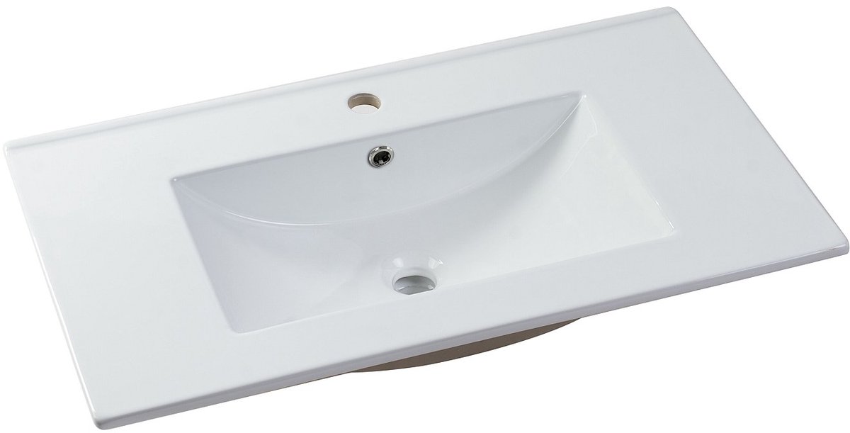 Vente-unique Zwevend badkamermeubel met gestreept patroon met inbouwwastafel - Beige kleur - 80 cm - DALIKO