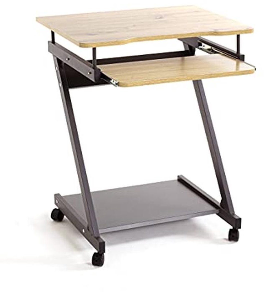 Moderne computertafel op wielen - Antraciet en Eiken - 60 cm breed