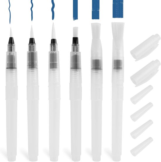 Aquarelpenselen Met Waterreservoir – 6 Stuks, Licht, Lekvrij En Perfect Voor Onderweg!