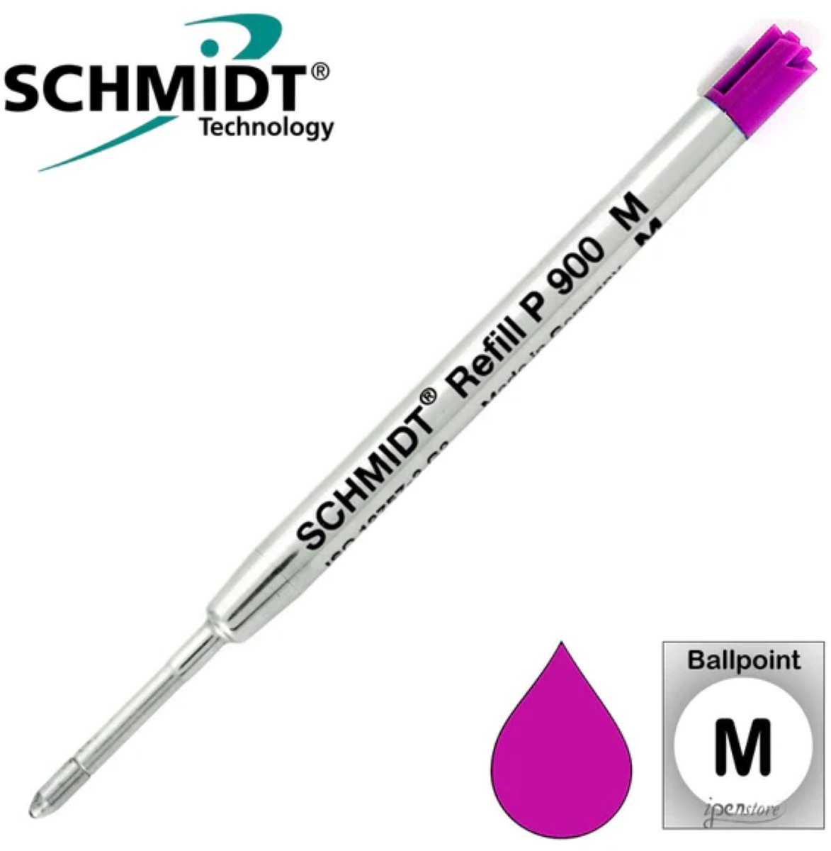 SCHMIDT - Balpenvulling - Penvulling - Pen - Vulling - Refill P900 - Magenta - Medium - 1.0mm - Geschikt voor Parker - 1 Stuks - Los Verpakt