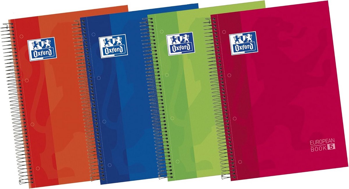 Microgeperforeerde notitieboeken A4+ set van 5, 120 vellen, geruit 5x5, diverse kleuren