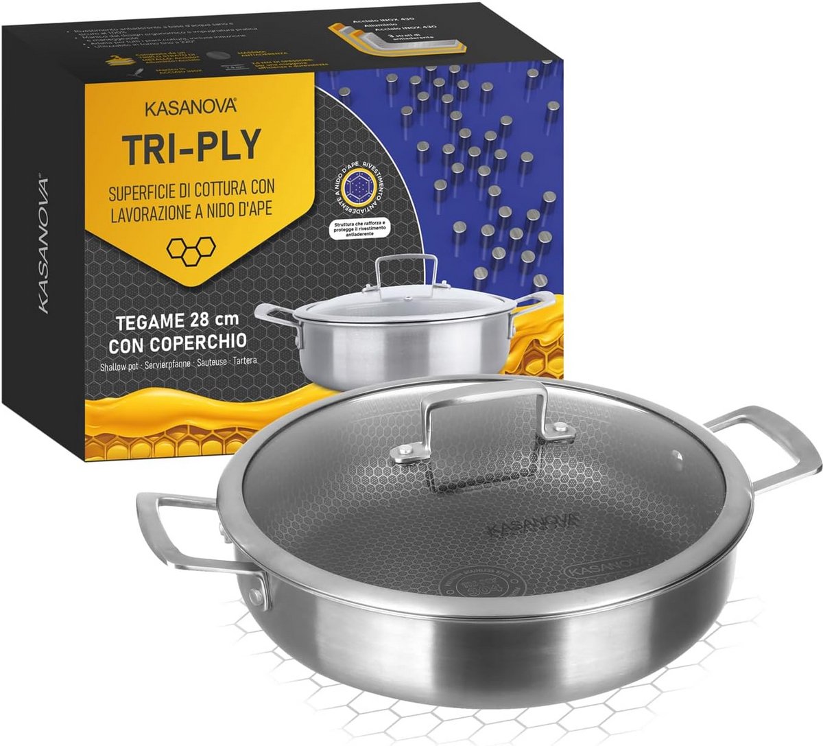 28 cm Pan met Drielaags Deksel - Koken en Bakken