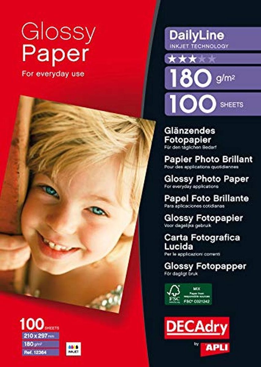 Fotopapier A4 Glanzend 180g - 100 Vellen voor Inkjetprinters