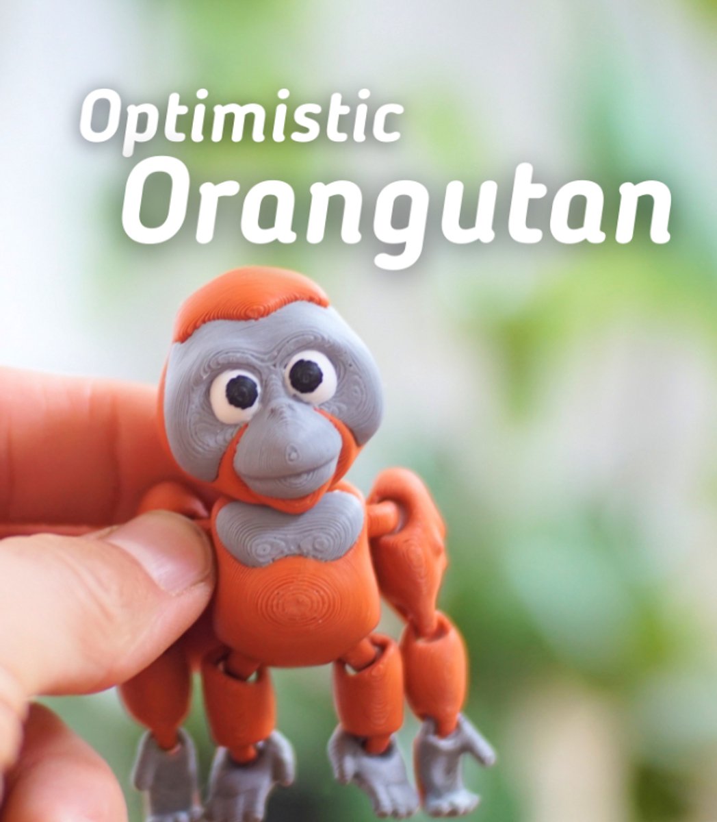 Positieve Orangoetan 3D Print - Vera's Arts & Dice - Optimistic Orangutan 3D Print - Speelgoed - Verzamelobject - Apen Figuur - Orangoetan Aap - Oranje Grijs