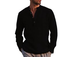 Linnen Henley Shirt Heren - Lange Mouwen & Regular Fit Zomerhemd