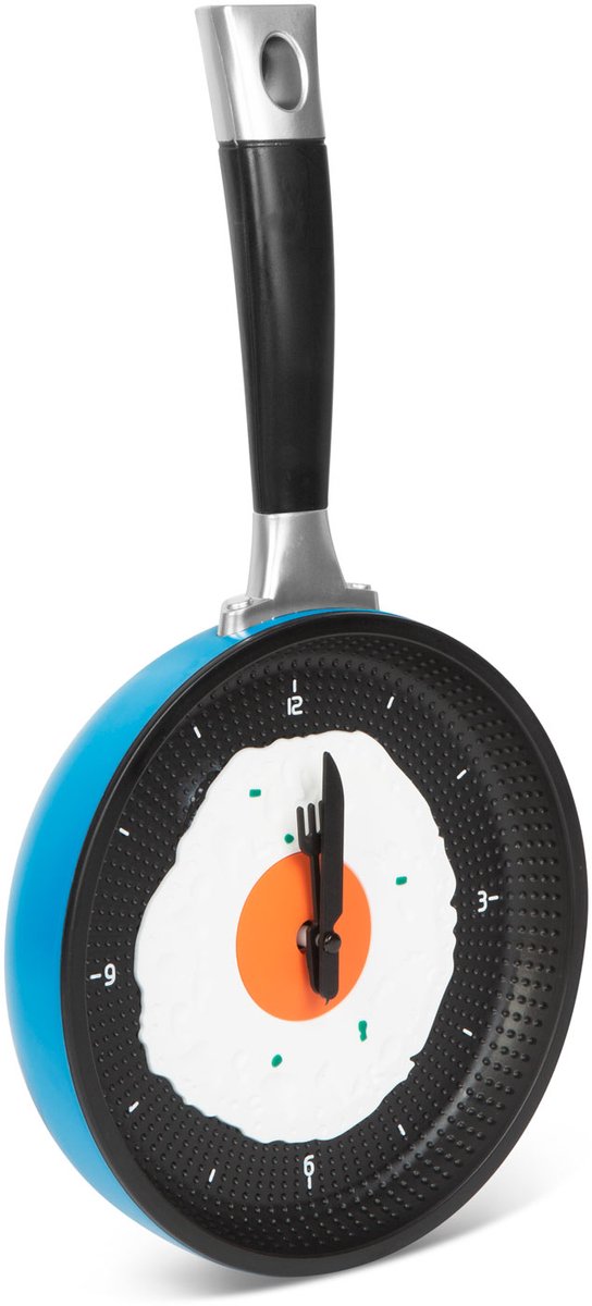 Keuken Wandklok als Koekenpan - Gebakken Ei Design met Vork & Mes - Blauw 1 Stuks [W1060A]