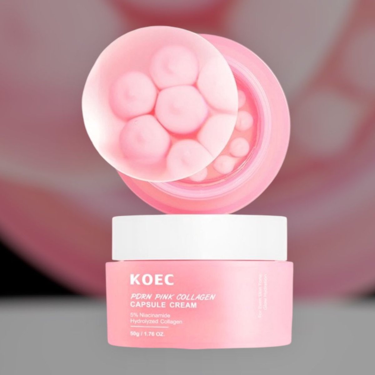 PDRN Pink Collagen Capsule Cream – 5% Niacinamide + Hydrolyzed Collagen - KOEC -Korean Skincare - Glass Skin Effect