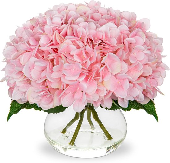 Daity 4-delig - boeket kunstmatige hortensia's - groen zijden kunstbloemen - perfect voor gebruik in de badkamer - op tafel - op een plank of als woondecoratie (vaas niet inbegrepen)