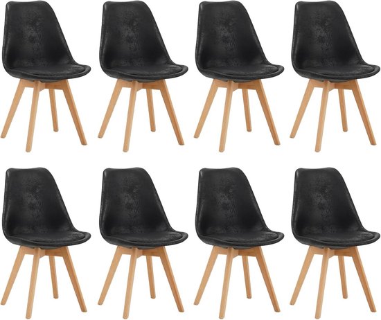 Set Van 2 Eetkamerstoelen - Hoge Rugleuning, Gewatteerde Zitting Massief Houten Poten