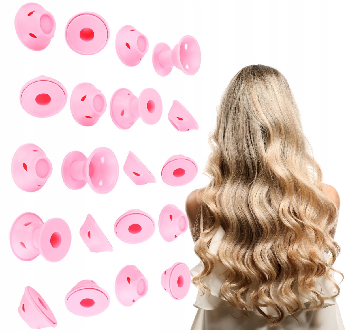 Poniks Lokken voor Haar - Siliconen Rubber Roze - 20 Stuks Krullen Golven