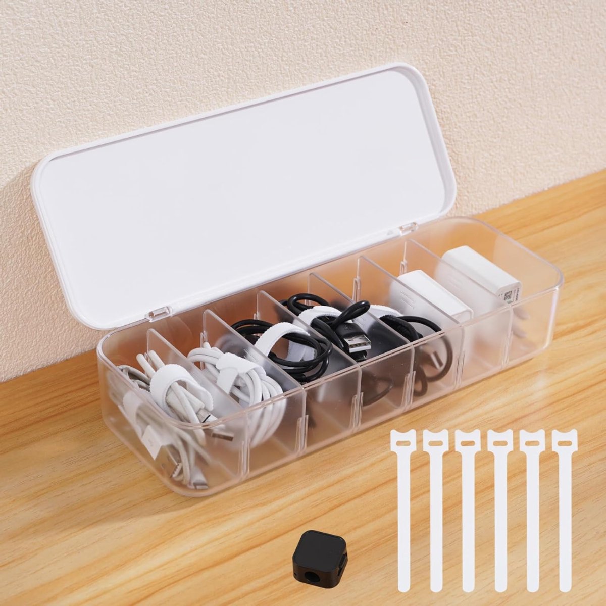 Goodivery ® 1 x Opbergdoos voor kabelbinders. 28.3 x 10.7 x 6.2 cm, Wit