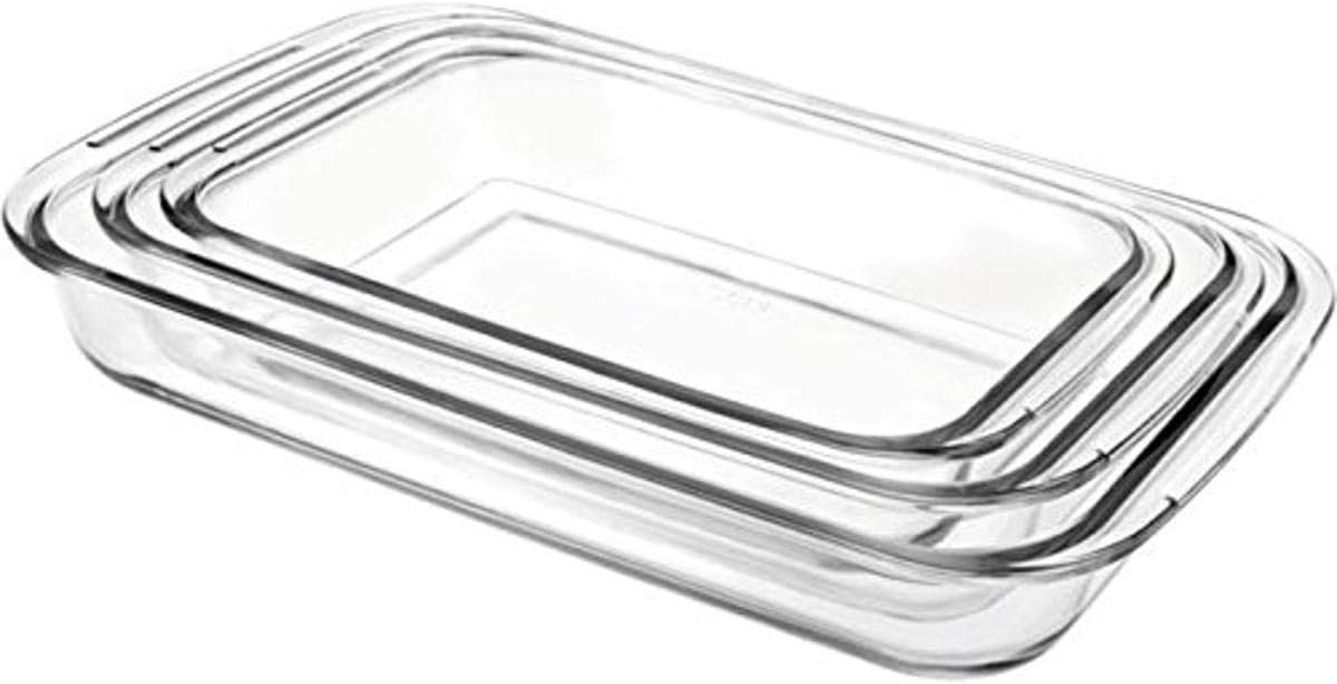 Famanu – Glazen serveerschalen set 3 – bronzen tint, vierkant design (kristal look)