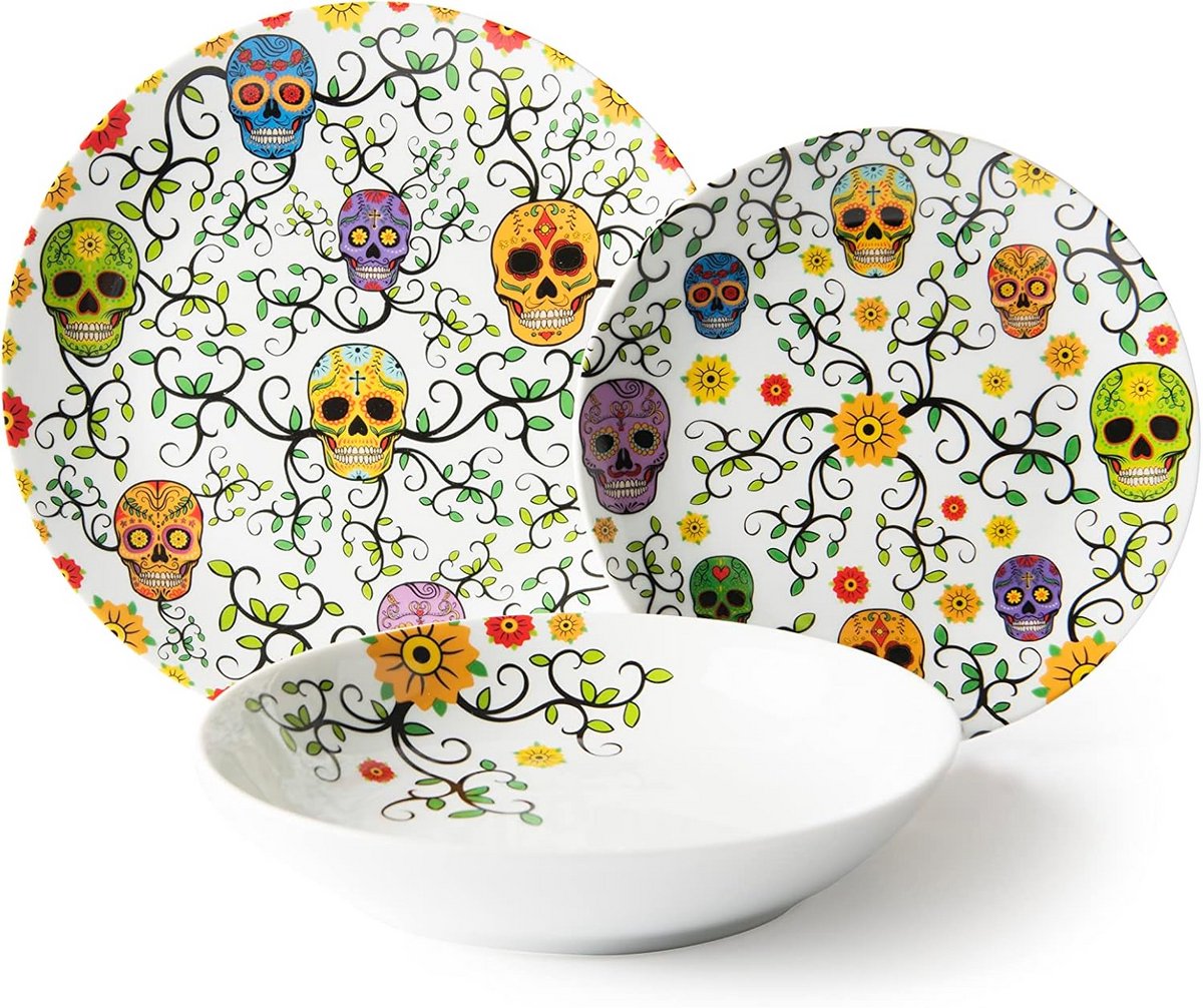18-delig Diner Set van Porselein met Mexicaans Schedel Design