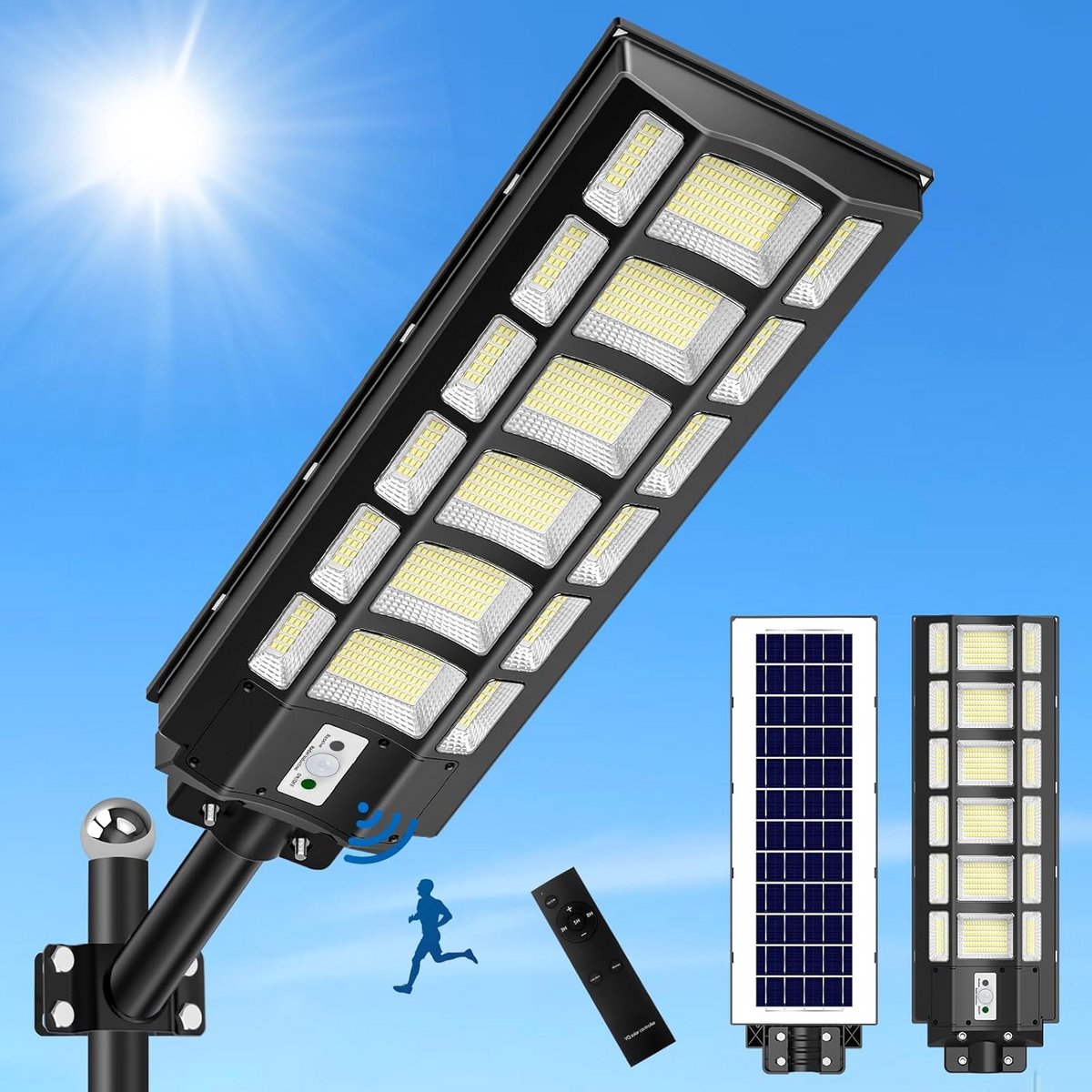 Krachtige LED Straatlantaarn op Zonne-energie voor Buiten met Sensor en Afstandsbediening