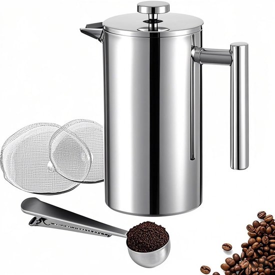 1.5 Liter Roestvrij Staal Geïsoleerd 2 Zeven MaxMiuly French Press Koffiezetapparaat 1,5 Liter - Roestvrij Staal Geïsoleerde Koffiekan French Press Koffiezetter 1,5 Liter