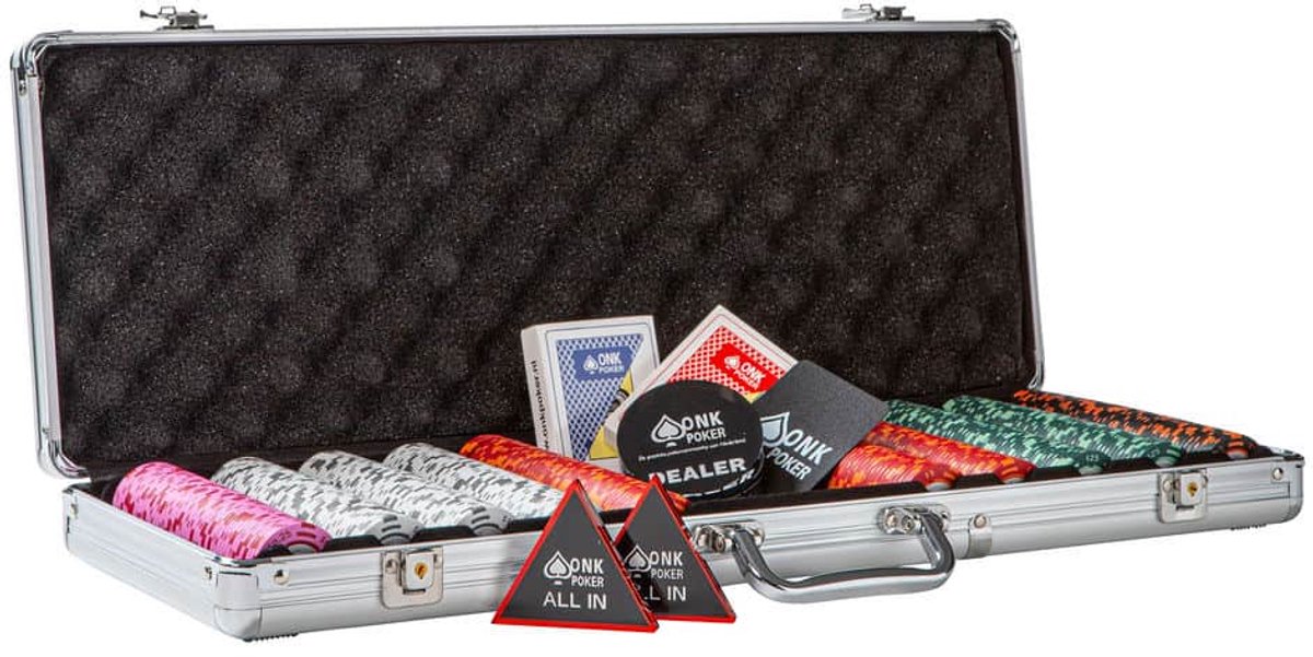 Monte Carlo Cashgame Poker Set 500 Poker Chips Compleet - pokerkoffer - pokersets - pokerfiches - pokerchips - poker kaarten - pokerkaarten - dealerbutton - all in button - cut card