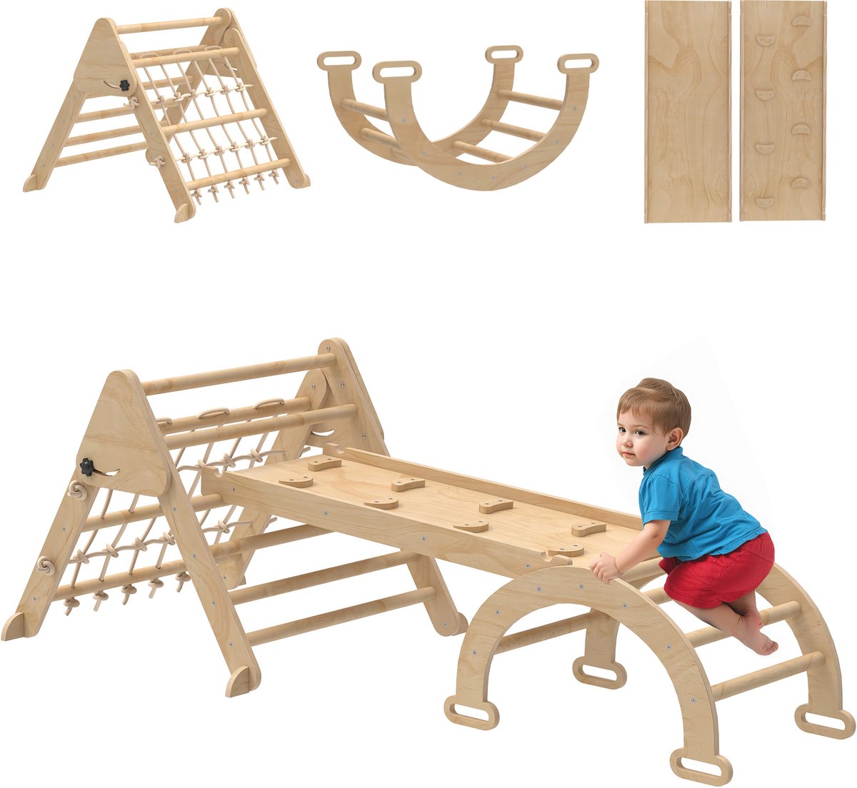 AIYAPLAY Kinderklimtoestel - Populierenhout - 191,5x74,5x63cm - Natuurlijk hout