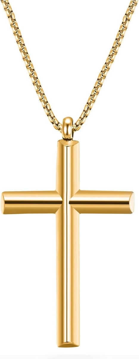 Heren Kruisketting 60 cm Lang, 18 Karaats Verguld, Waterdicht RVS Halsketting
