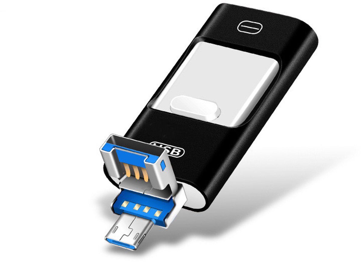 128GB 4-in-1 USB Stick – USB-C / Micro-USB / USB-A – Hoge Snelheid Gegevensoverdracht – Compatibel met iOS, Android & PC（zwart）