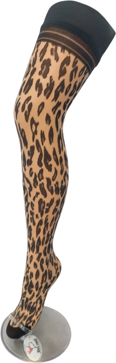 Bonnie Doon Dames Hold Up met Panterprint maat S/M Zwart met Huidskleur- 30 Denier - Brede Band met Siliconen - Zakt niet af - Zelf Ophoudende Panty zonder Broekje - Siliconenrand - Blijven Perfect Plakken - Panty Kousen - Nude - BP201701.297 Beige