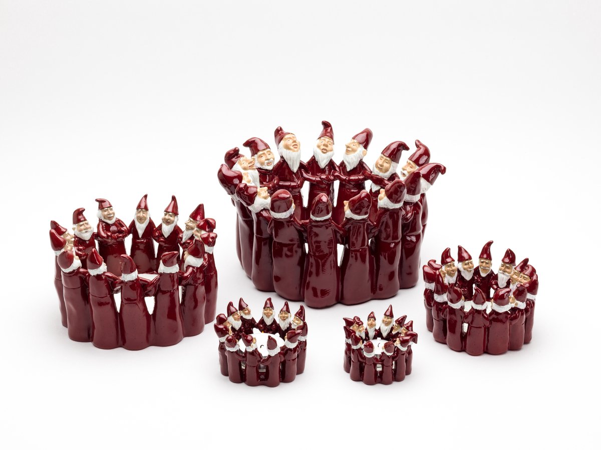 Theelichthouder kabouters dwerg - 9x9x6.5 - handbeschilderd - keramiek - rood