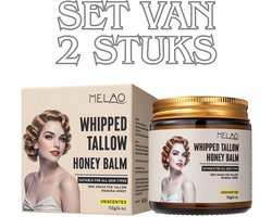 Tallow Beef Honey Balm - Set van 2 Stuks - Met Manuka Honing – Dubbelpak - Ongeparfumeerde Romige Verzorgingsbalsem Voor Gezicht & Lichaam – Beef Tallow Crème - Grasgevoerd Talg Geschikt Voor Alle Huidtypes - Voordeelverpakking