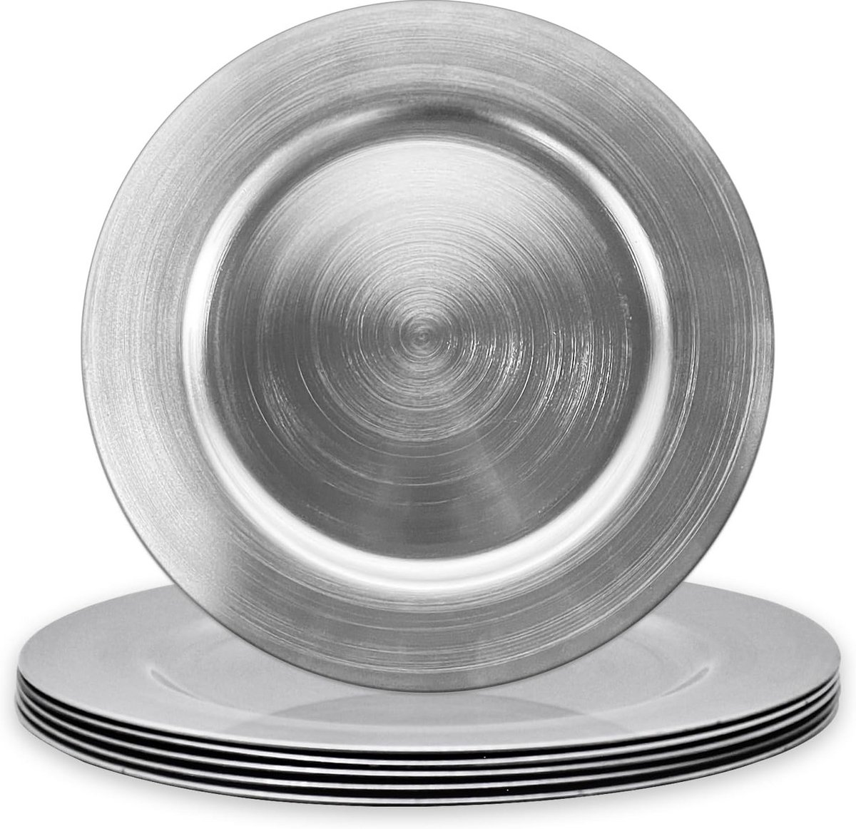 Set van 6 Zilveren Onderborden voor Diner en Feest - 33.5 cm Rond