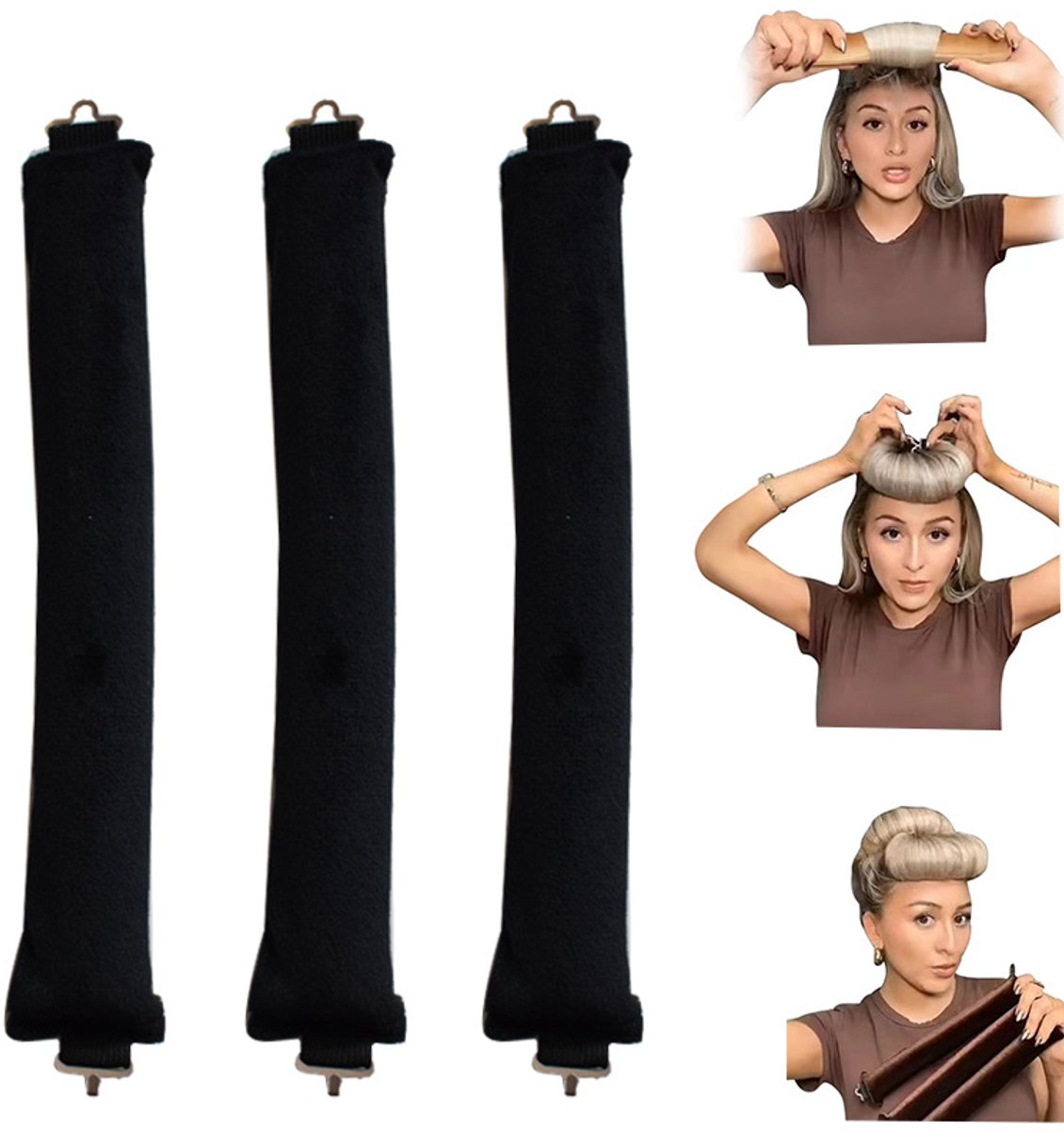 3-delige hittevrije haarkrullerset - Heatless Curls - Haarkruller - Krultool - Stoffen - Zwart
